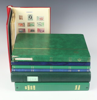 A red Popular album of used world stamps including Barbados, Dominica, 3 stock books of mint and used stamps including Basutoland, Canada, Victoria and later, New Zealand Victoria and later, album of Cook Island mint stamps and an album of  1980's GB first day covers 