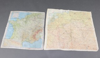 A Second World War silk escape and evasion map Holland, Belgium, France and Germany sheet D 68cm x 72cm together with 1 other Zone France second edition 60cm x 52cm 