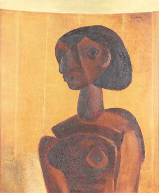 ** Benjamin Creme 1951 (1922-2016), oil on board signed and dated, cubist study of a lady, labeled to the reverse Benjamin Creme, Figure against Light Ground, 1954, 59cm x 49cm **Please Note - Artist's Resale Rights may be payable on this lot 