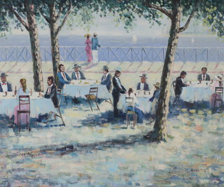 Weston, oil on canvas, Continental promenade scene with figures 48cm x 58cm 