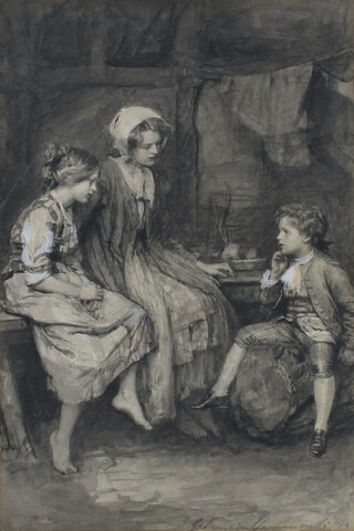 Gertrude E Demain Hammond '08 (1862-1953) watercolour signed, interior scene with mother and children 26cm x 17cm 