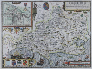 Map, Dorsetshire with colour borders and vignette, bearing a date 1610 38cm x 59cm THIS LOT IS WITHDRAWN FROM THE AUCTION 