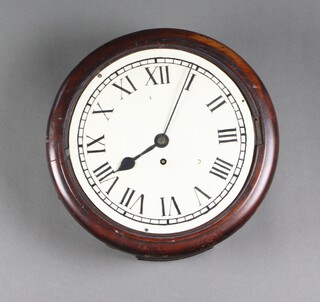 A wire driven fusee wall clock with 25cm painted dial and 11cm unmarked brass back plate