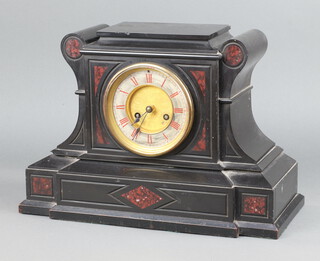 Roblin Paris, a French mantel clock with the silvered dial marked Payne & Co, 163 New Bond Street, contained in a 2 colour marble case 30cm h x 42cm w x 27cm, complete with pendulum, no key 