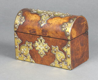 A Victorian figured walnut and gilt metal mounted dome shaped stationery box with hinged lid 17cm x 23cm x 12cm 