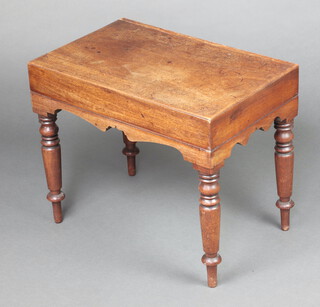 A Victorian rectangular mahogany bidet raised on turned supports now converted as a lamp table 47cm h x 57cm w x 37cm d 