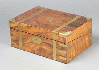 A Victorian walnut and brass banded writing slope with hinged lid 15cm x 35cm x 23cm 