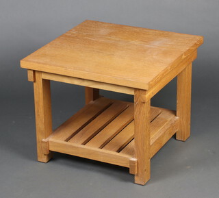 A light square oak 2 tier coffee table 45cm h x 55cm w x 55cm d 