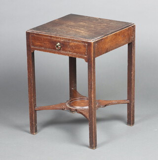 A 19th Century square mahogany wash stand base fitted a drawer, raised on square tapered supports with X framed stretcher 50cm h x 35cm w x 35cm d 
