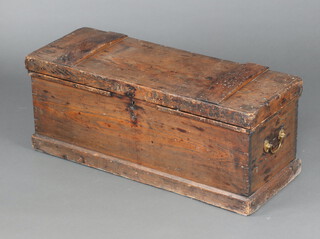 A rectangular pine trunk with hinged lid and brass drop handles 35cm h x 84cm w x 31cm d 