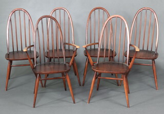 Ercol, a set of 6 dark elm and beech comb back chairs - 2 carvers, 4 standard (contact marks in places, 1 with rub to back, wear to arms)  