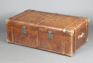 Artsome for Coach House, a coffee table in the form of a leather trunk with hinged lid 44cm h x 123cm w x 72cm d  