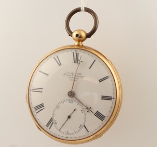 A Victorian 18ct yellow gold key wind pocket watch by Jas. McCabe with seconds at 6 o'clock, the movement numbered 01539, contained in a 50mm case, gross weight 97 grams 