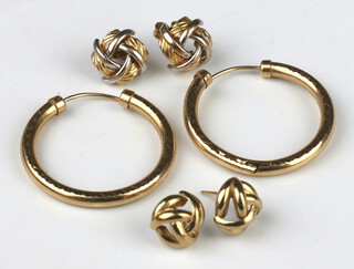 Two pairs yellow metal 9ct studs and a pair of hoop earrings 4.6 grams  