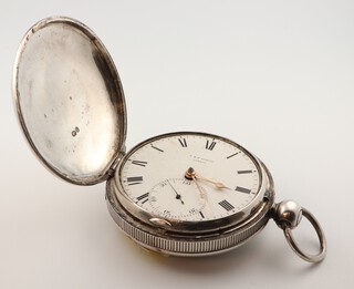 A George III silver hunter pocket watch, the dial inscribed D & W Morice with subsidiary seconds dial, the movement inscribed D & W Morice Fenchurch Street London, numbered 5558, dated London 1777, contained in a 55mm outer case bearing an engraved monogram 