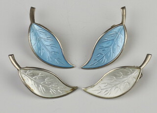 Two pairs of Swedish silver enamel leaf ear clips 9.6 grams 