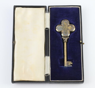 A silver engraved presentation key - Ebenezer Methodist Church Sidemoor dated 1945, Birmingham 1936, 22 grams, cased 
