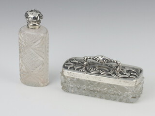 An Edwardian silver mounted rectangular toilet box Birmingham 1903 together with a mounted scent bottle Birmingham 1898 