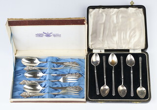 A set of 6 silver coffee spoons Birmingham 1937, Three Thai sterling forks and 3 spoons 148 grams 