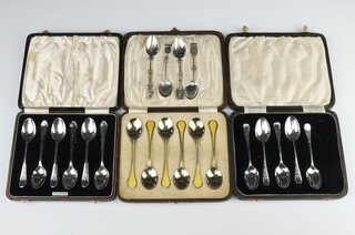 A set of 6 silver teaspoons Birmingham 1936, a set of 6 ditto enamelled spoons (4 bruised), 5 odd spoons and 4 loose Continental spoons, 228 grams 