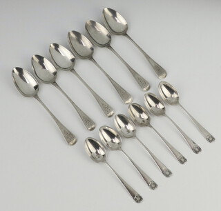 A set of 6 George IV silver bright cut tea spoons London 1820 and a set of 6 silver coffee spoons Sheffield 1897, 164 grams