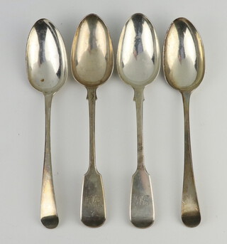 A pair of George III silver table spoons London 1803, 2 others, 290 grams 