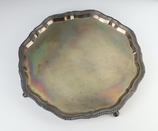 A silver salver with acanthus rim on claw and ball feet, Sheffield 1939, 1290 grams 