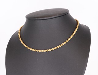 A yellow metal 9k rope twist necklace 38cm, 4.1 grams 