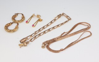 A yellow metal 9ct bracelet 18cm and minor jewellery, 12.3 grams 