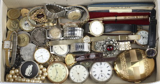 A gentleman's gilt metal wristwatch and minor pocket watches, coins and commemorative crowns 