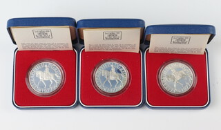 Three 1977 silver commemorative medallions 84 grams 