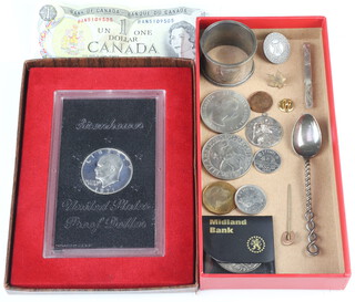 A 1972 proof dollar and minor coins and crowns 