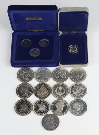 Thirteen silver commemorative crowns 366 grams and 4 others