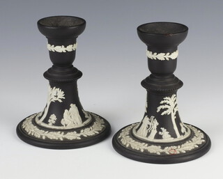 A pair of Wedgwood black basalt candlesticks 12cm 