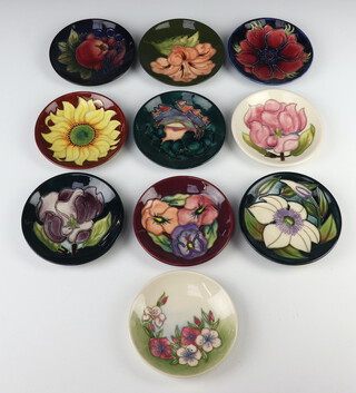 Ten modern Moorcroft shallow trinket dishes decorated with fruits and flowers 11cm  