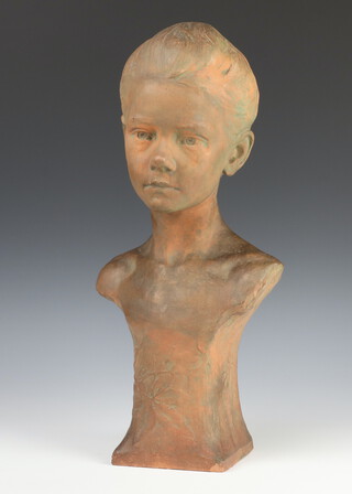 Louis Albert Carvin 1909 (1875-1951), a terracotta bust of a young girl, incised marks, 46cm 