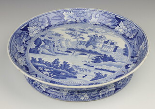 A Victorian blue and white cake stand with river view 29cm 