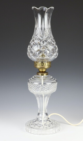 A Waterford Crystal glass table lamp with baluster shade and hobnail cut base 55cm 