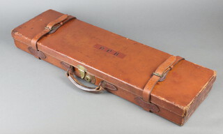 W J Jeffery & Co, 9 Golden Square, Regent Street, London, a fitted leather shot gun case with leather straps, the top initialled HPB 9cm x 78cm x 23cm 