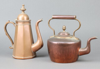 A 19th Century  copper kettle with acorn finial 23cm x 14cm together with a hexagonal copper coffee pot 31cm 