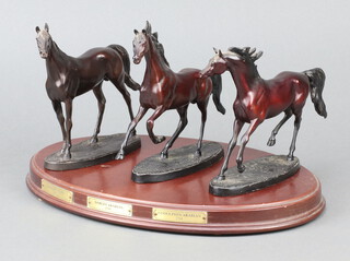 Gill Parker for Franklyn Mint The National Horse Racing Museum, 3 bronzes - Byerley Turk, Darley Arab and The Origin of Champions Godolphin Arab 15cm x 13cm x 5cm, on circular wooden base  