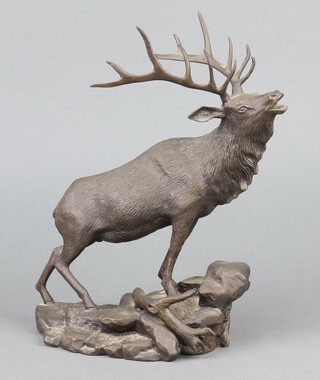 Franklin Mint - The National Wildlife Federation presents The Bronze Challenger, a bronze figure of a standing elk on a naturalistic base 27cm h x 20cm w x 10cm d 