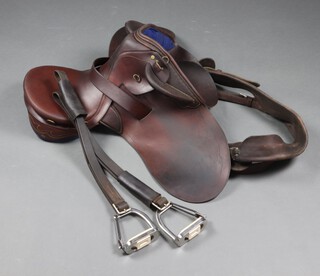 Dennis Jackson of Sydney, an Australian leather saddle together with a pair of 9.5cm Prince of Wales stirrups 