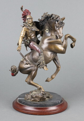 R F Murphy for Franklin Mint, a bronze figure  "Sky Chief Warrior of Thunder", raised on a circular base 28cm x 16cm 