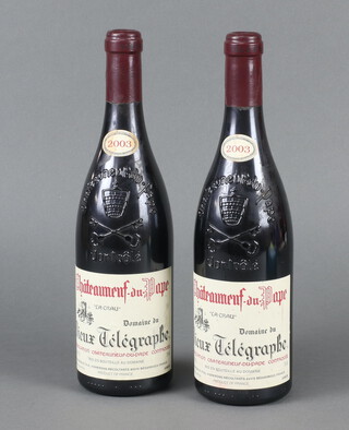 Two bottles of 2003 Chateauneuf du Pape Domaine du Dieux Telegraphe red wine 
