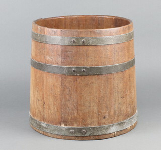 A coopered oak barrel waste paper basket 30cm h x 28cm diam. 