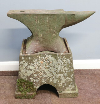 A Victorian iron anvil complete with stand, the anvil marked Warren? 839WW 62cm h x 61cm w x 40cm d 