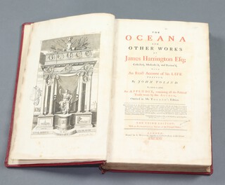 Harrington, James "The Oceana of James Harrington and his Other Works..., prefixed by John Toland", London Third Edition 1747, folio, rebound in red Morocco by Birmingham Library. Birmingham Library label to pastedown and stamp to title page
