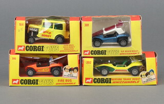 Corgi Toys, an Ison Bros Wild Honey Dragster No 164, a GP Beach Buggy No 381, a Bertone "Shake Buggy" No 392 and a Fire Bug No 395, all boxed with inserts 