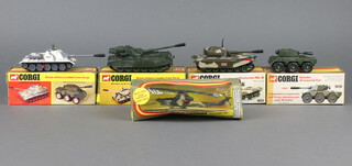 Corgi Toys, a collection of military vehicles to include Centurion Tank MKIII No 901, Chieftain Tank No 903, SU100 Russian Tank Destroyer No 905, Saladin Armoured Car No 906 and Bell AH-1G Helicopter No 920, all boxed with inserts